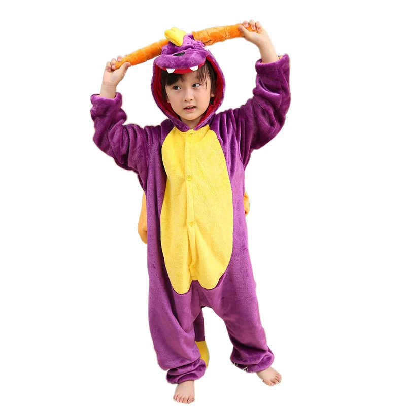 Purple Dragon Кигуруми детский рождественский пижамный комплект капюшоном животное единорог кошка мальчики девочки мягкая пижама детская зимняя одежда стежка панда пижамы домашняя одежда onesies пижама для девочки мальчика единорога - Цвет: Purple Dragon
