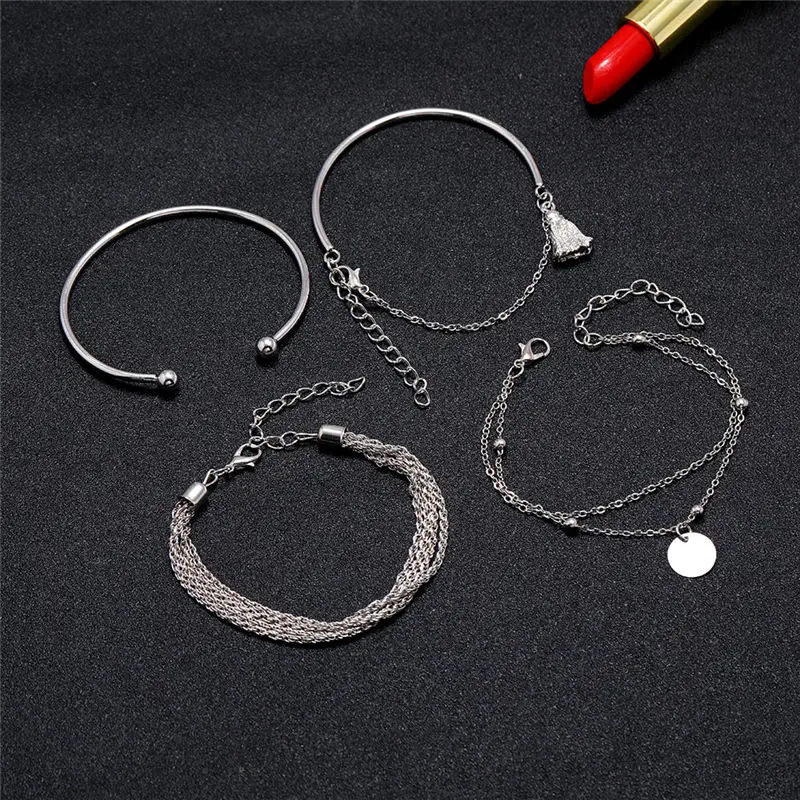 

Simple Punk Link Bracelets Bangles Set For Women Fashion Boho Vintage Snake Chain Bracelets Cuban Metal Gifts Party Jewelry New