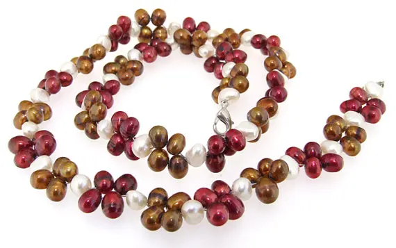 

Newest Top Quality Pearl Necklace Red White Coffee Freshwater Cultured Pearl Gem-stone Beads Necklace 20'' Fashion Jewelry