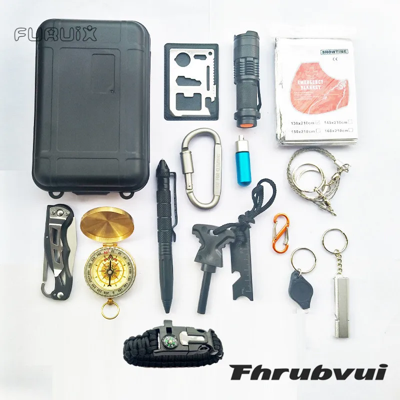 

military outdoor travel Survival kit set mini camping tools aid kit emergency multifunct survive Wristband whistle blanket knife