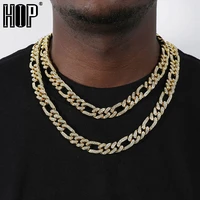 hip hop 1set 13mm iced out paved rhinestones miami curb figaro link chain necklace cz bling rapper necklace for men jewelry
