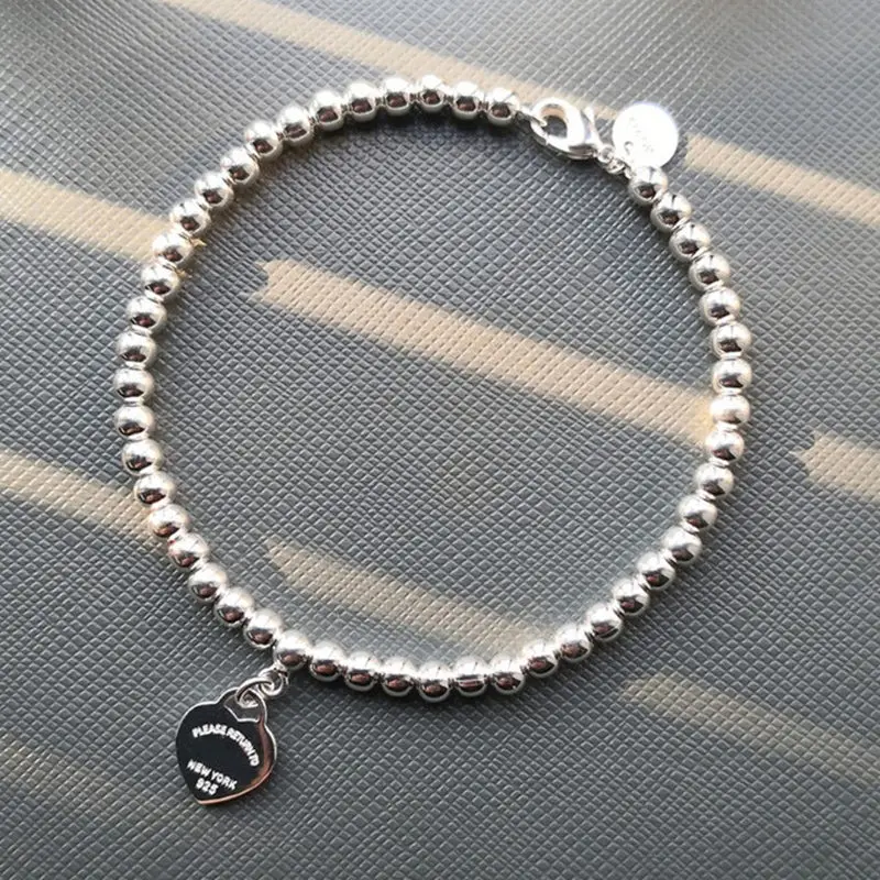 

Ms Sterling Silver 925 Blue Pink Enamel Heart Classics Beaded(4mm) Bracelet Original Tag 1:1 Romance Love Jewelry Valentine Gift