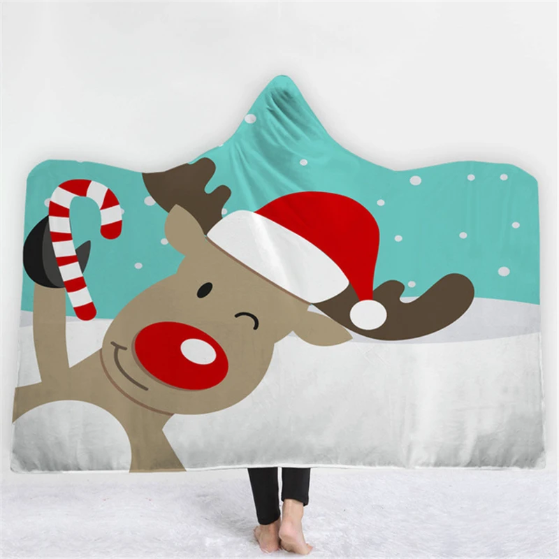 Рождественское покрывало бархатное мягкое одеяло с капюшоном и аниме-принтом