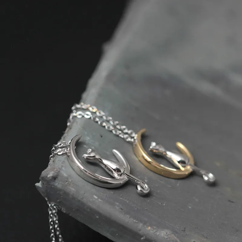 925 пробы серебряная Луна ожерелья с котом и подвески для женщин милые подарки