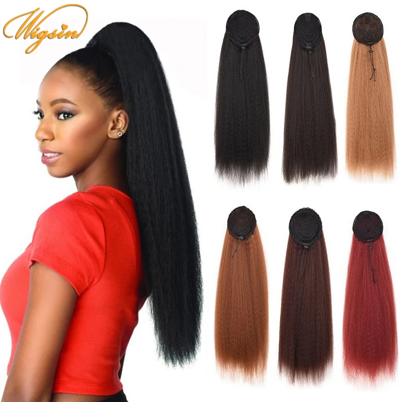 

WIGSIN Синтетические длинные кудрявые прямые накладные волосы для конского хвоста 22 дюйма черные коричневые шиньоны для женщин