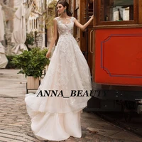exquisite scoop wedding dresses tulle lace appliques train appliques gelinlik vestido de noiva robe de mariee bridal