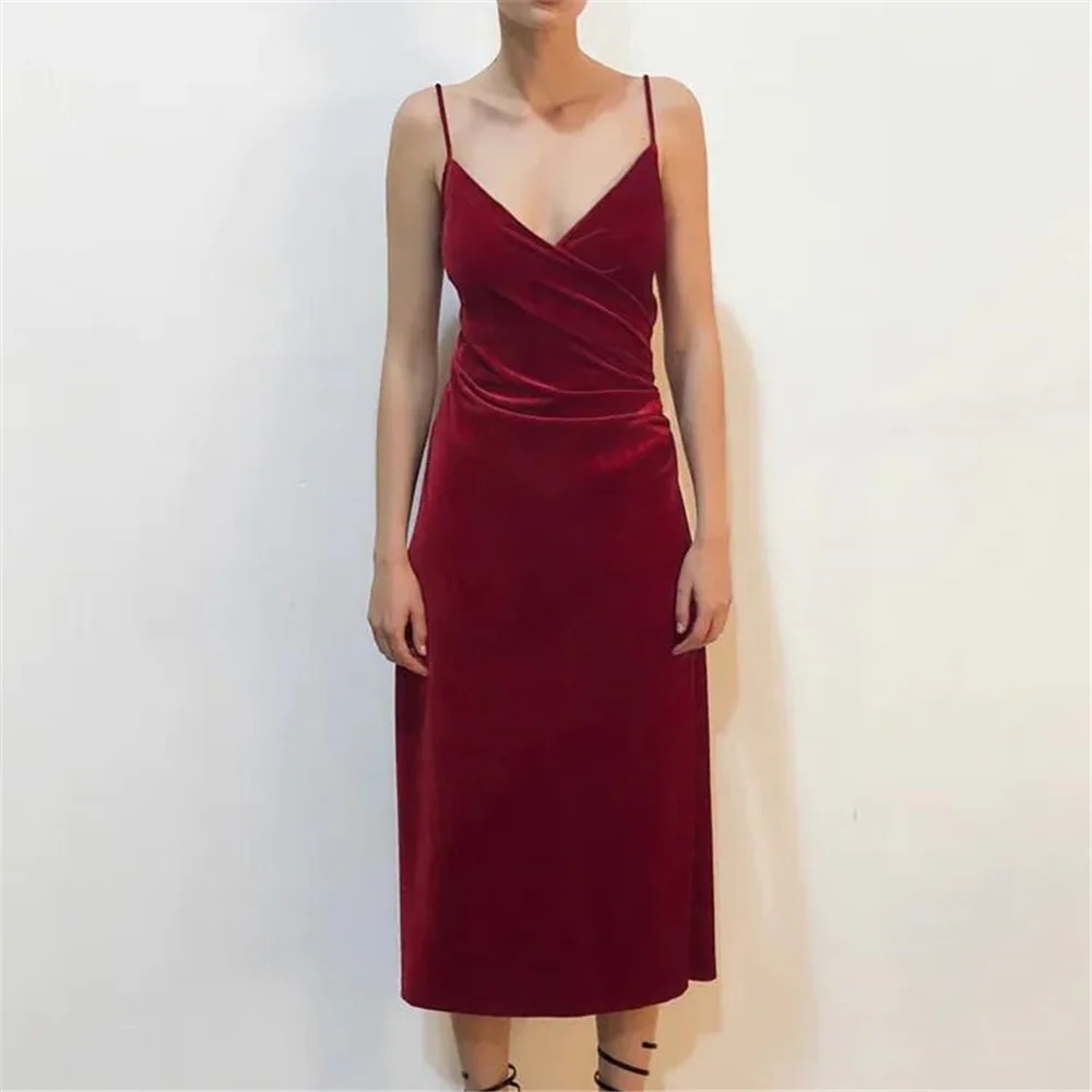 

Винтажное вечернее платье миди в стиле бохо, элегантные летние вечерние, модное платье с запахом, повседневные Бархатные платья с разрезом ...