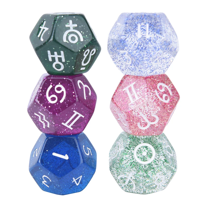 3 Pieces Divine Dice Acrylic 12 Sides 6 Colors 20*20mm With The Twelve Constellations Wholesale | Спорт и развлечения