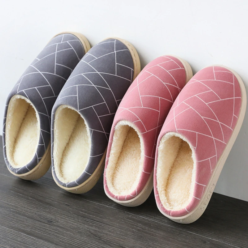 

2021 Hot Sale Women's Slippers Men Couples Geometric Flock Warm Non-slip Floor Home Slippers Indoor Shoes Chinelo Masculino