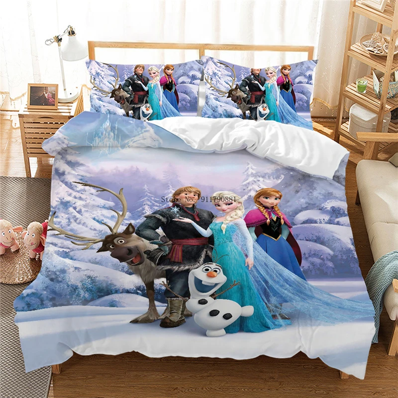 

Disney Animation Frozen Anna Elsa Snowbo Print Blue Duvet Quilt Cover Pillowcase Children Adult Bedroom Decor Home Fabric