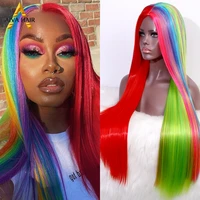 aiva hair rainbow color synthetic wig cheap straight full machined wig heat resistant synthetic cosplay wigs for black women