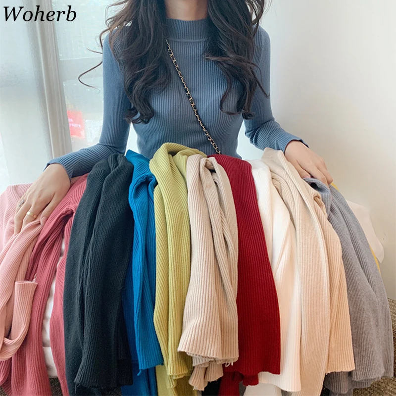 Woherb 2021 новый осенне-зимний Повседневный вязаный свитер с воротником-хомутом