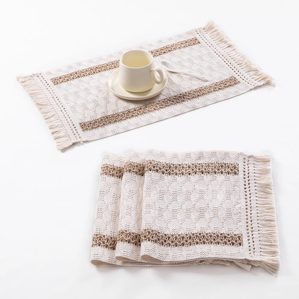 

Modern Woven Table Runner Natural Cotton Linen Table Cloth Wedding Decoration TV Cabinet Home Dinner Table Runners Table Flag