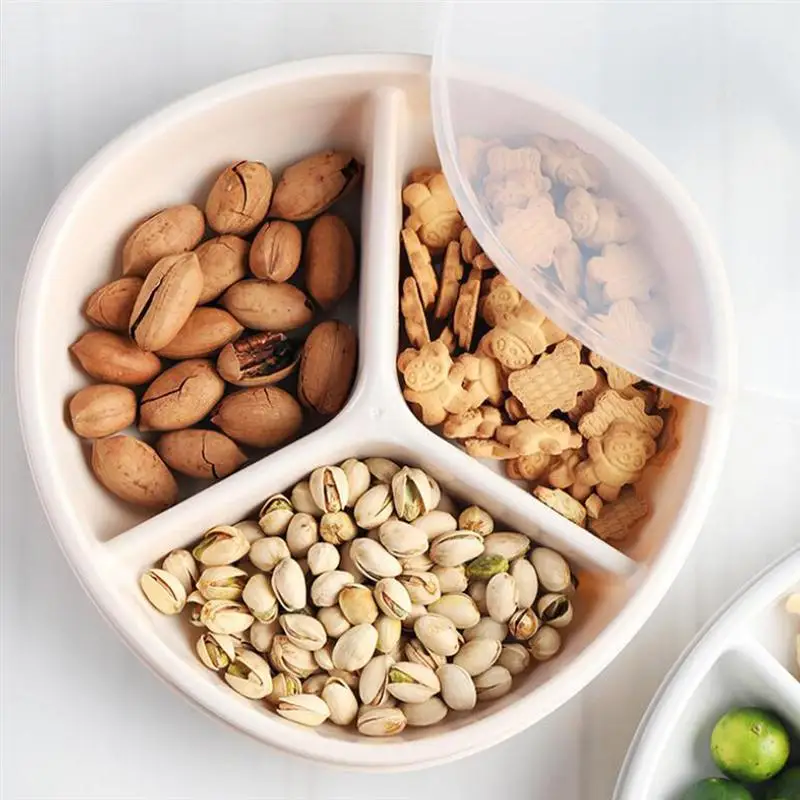 

Dried Fruit Divided Plate 3 Grids Dried Fruit Food Snack Tray Plastic Nuts Candy Storage Box with Lid For Home Kitchen