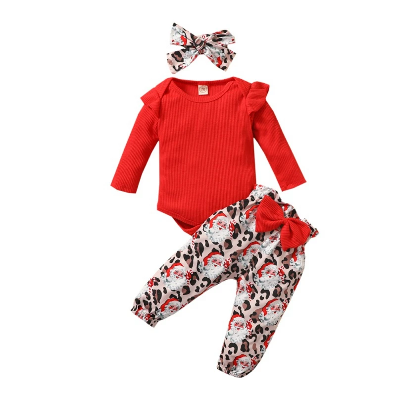 

Осенний однотонный комбинезон с длинными рукавами для маленьких девочек, топы с рисунком, штаны и повязка на голову, одежда на Рождество