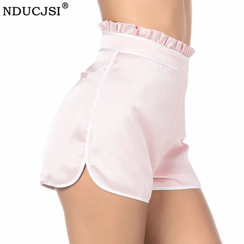 

NDUCJSI Women Ladies Summer Beach Casual Shorts Hot Sexy High Waist Satin Shorts New Fashion High Quality Pink Casual Soft Short