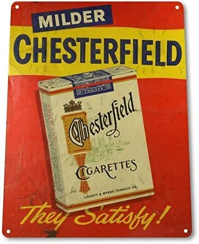 

SRongmao Chesterfield Cigarettes Tobacco Smoking Retro Wall Decor Man Cave Metal Tin Sign 8x12in