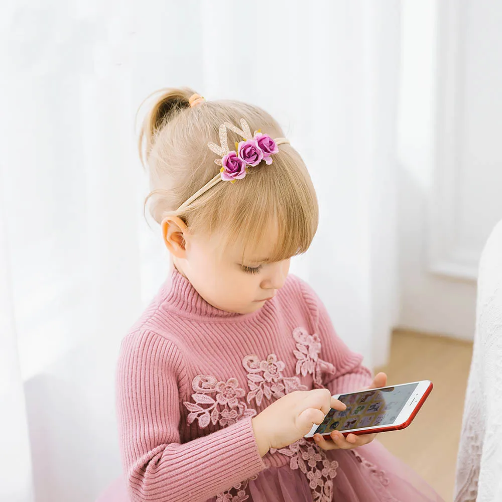1pcs Nylon Baby Headband Deer Antler Flower Headbands Christmas Hair Band For Girls Cute Soft Elestic Accessories | Детская одежда и