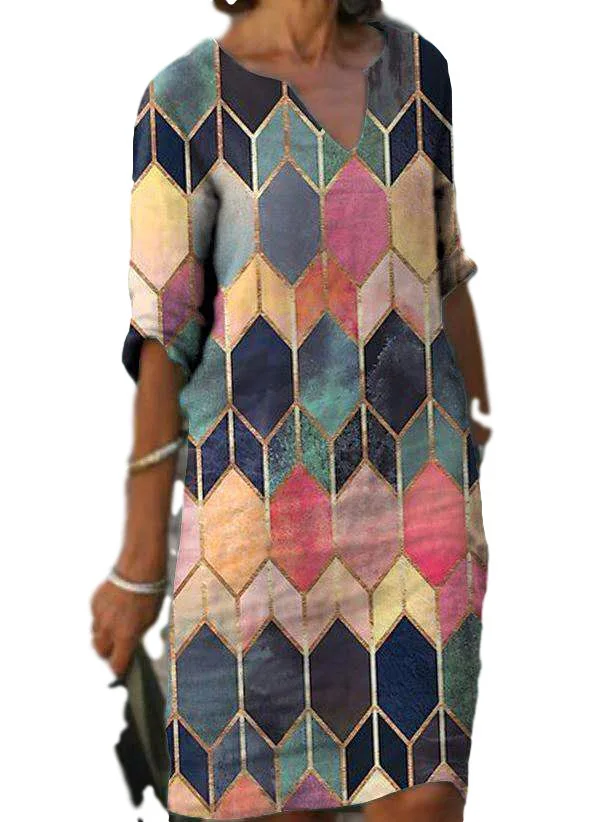 

Vintage Floral Printed Loose Mini Dress Elegant Women Summer V-Neck Short Sleeve A-Line Dresses Female Casual Dress Vestido 2021