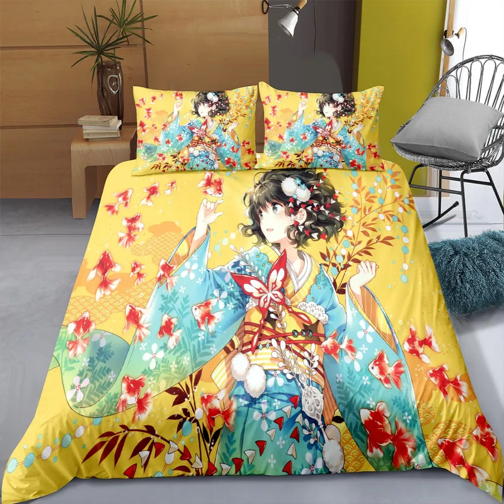 

Japan Anime Bedding Sets Beauty Print Quilt Cover Single Double Queen King Size Bed Cover Girls Duvet Cover Set Bedroom Bedding