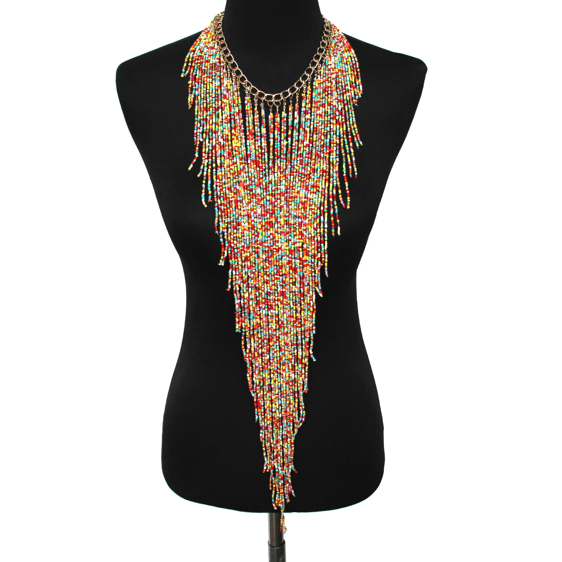 

Bohemian Exaggerated Personality Long Rice Beads Tassel Necklace For National Jewelry Performance Gifts Wholesale