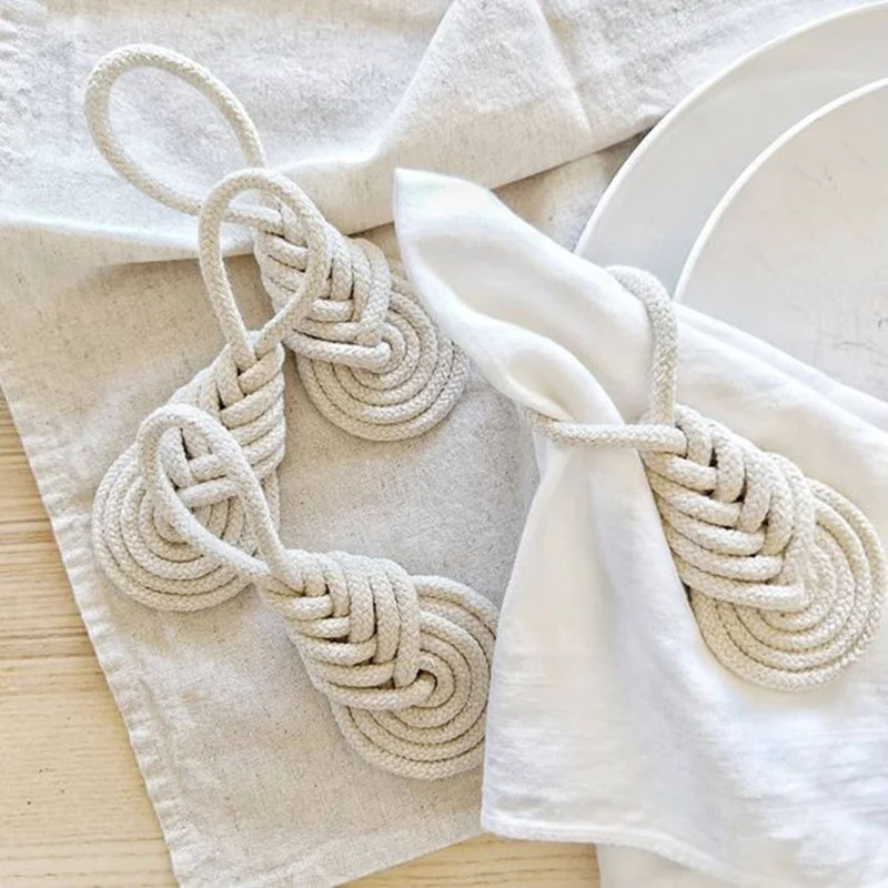 

1PCS pastoral cotton rope napkin ring handmade single napkin buckle home hotel banquet restaurant table setting accessories S7
