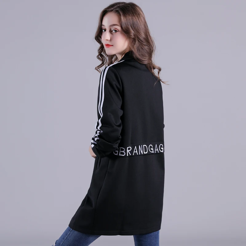 Черный Повседневный Блейзер Свободное пальто женский длинный стиль