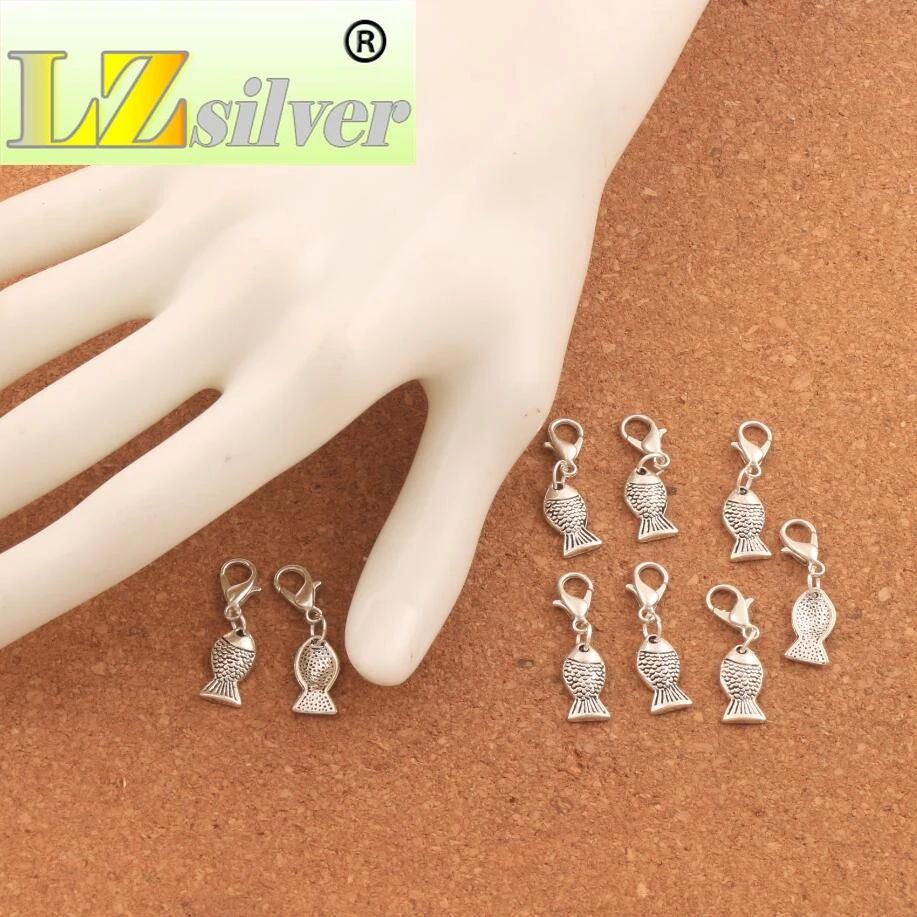 Ocean Fish Sea Creatures Fish Clasp European Lobster Trigger Clip On Charm Beads 27.8x7.4mm 125pcs zinc alloy C060