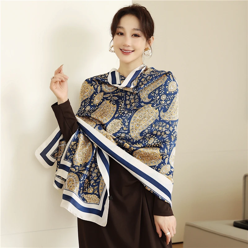 

Muslim Print 180*90cm Scarf Women Luxury Silk Headscarves Shawl Wrap Hijab Female Autumn Spring Warm Bandana Foulard 2021 New
