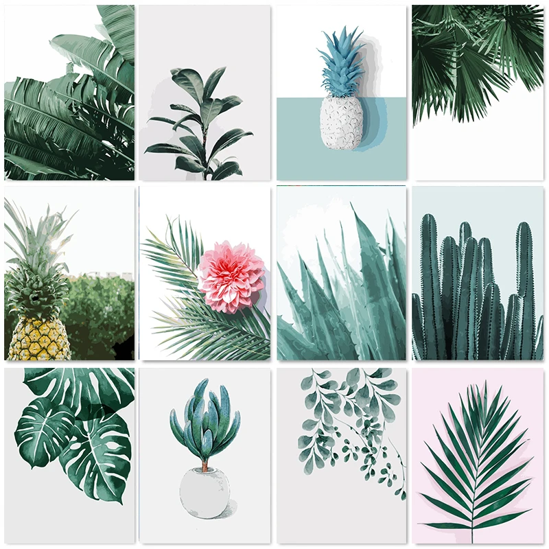 

Gatyztory Frame Plant Leaf DIY Painting By Numbers Landscape Handpainted Oil Painting Modern Home Art Canvas Colouring 60x75cm