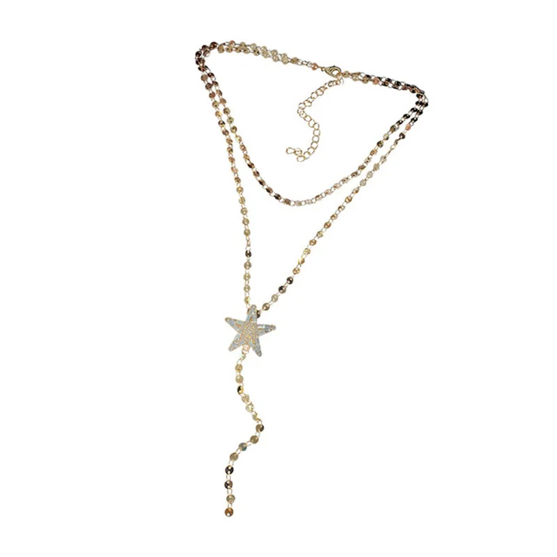 

Fashion water diamond pentacle choker metal sequin collarbone chain female Japanese and Korean personality web celebrity neck ba