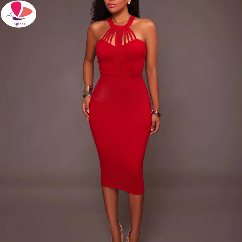 

Sexy Women Boho Bodycon Club Solid Bandage Knee Length Halter Dresses Womens Party Multiway Convertible Vestidos 2021 Dress