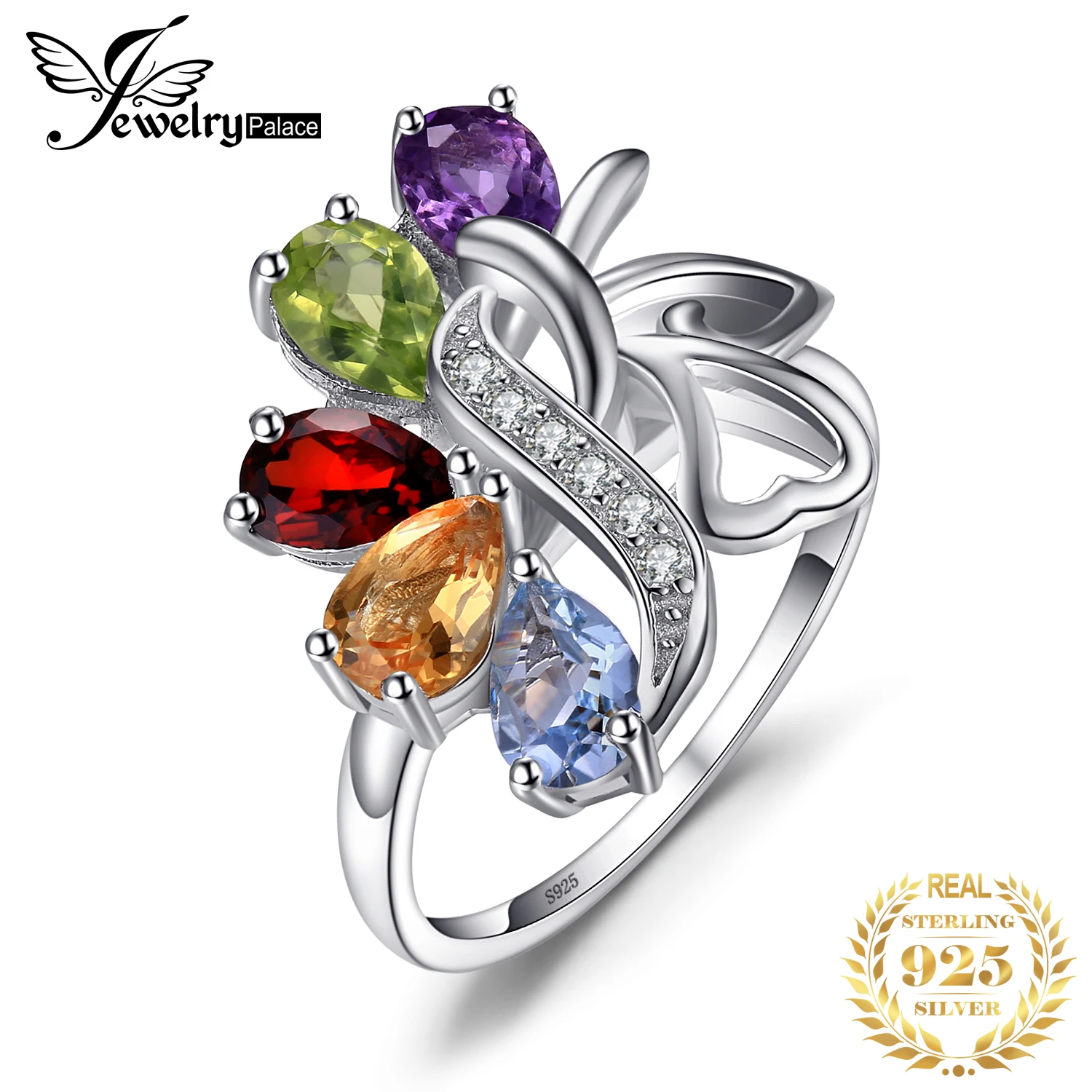 Jewelrypalace 2.5ct натуральная Аметист гранат перидот Топаз Кольцо рок кварца твердой