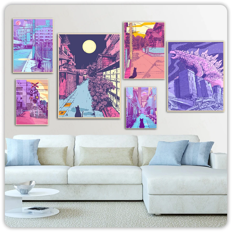 

Wall Art Home Decor Purple World City Street Hd Print Modular Picture Build Posters Canvas Painting For Bedroom Artwork Frame
