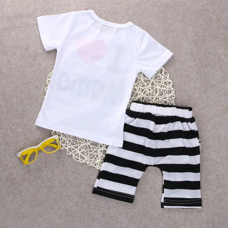 Brand New Baby 2 Pieces Set Newborn Infant Twins Boy Girls T-shirt Pants Outfit Suit Letter Short Sleeve Fashion Hot 2019 | Детская