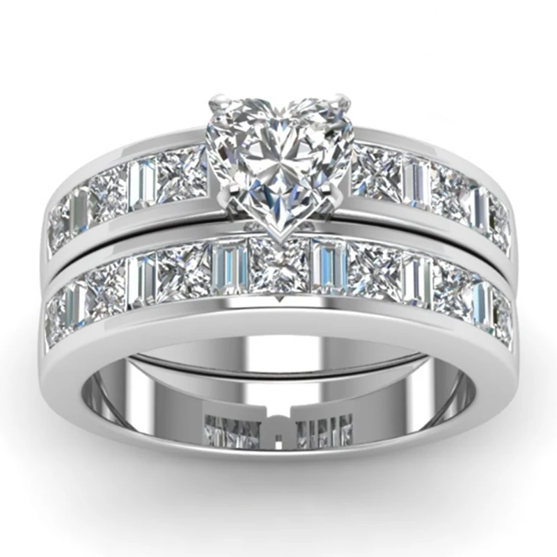 Модные комплекты колец 2 шт. бижутерия кольца в форме сердца с кристаллами для