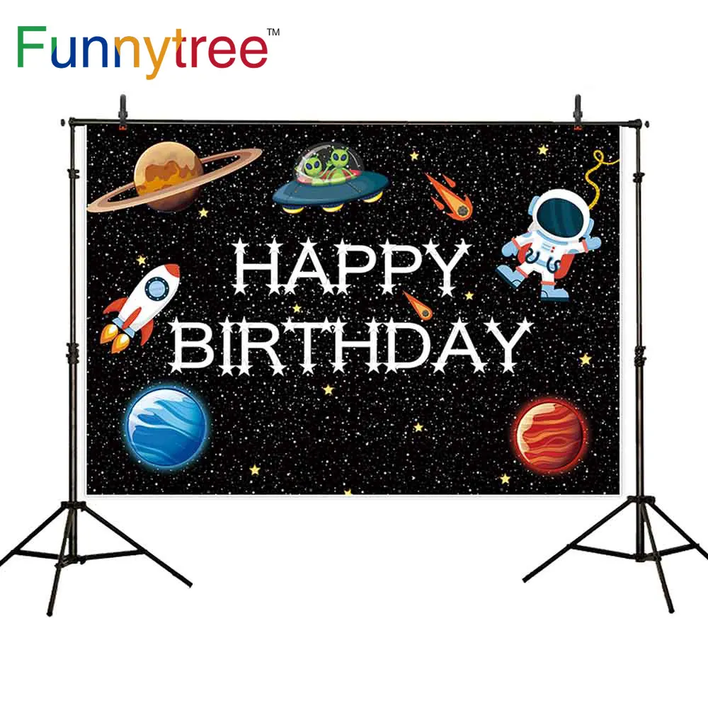 

Funnytree Spaceship Astronaut Planet Birthday Backdrop Baby Shower Birthday Party Background Photocall Decor Photozone Banner