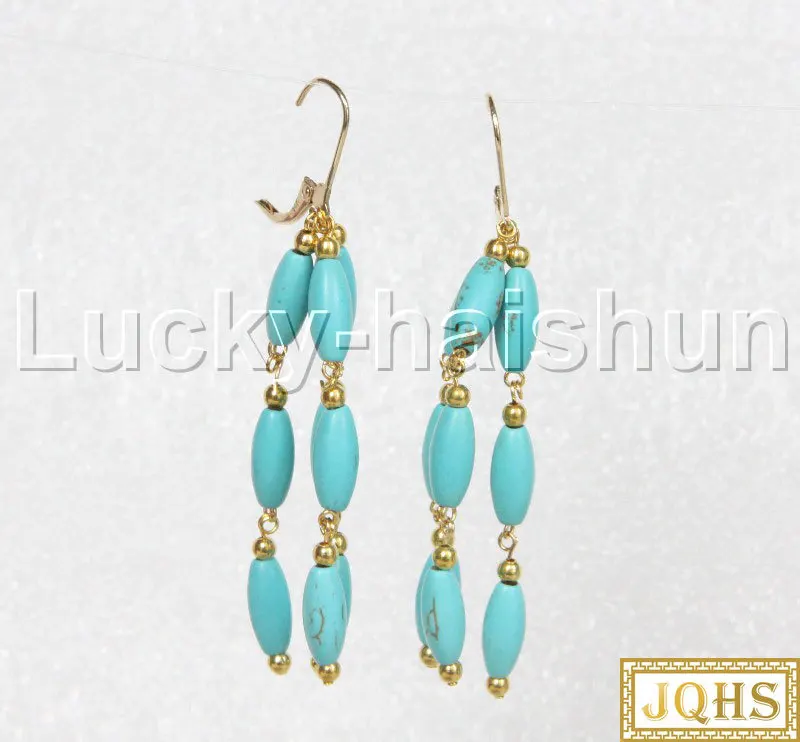 

Оригинальные 2,5-дюймовые овальные Небесно-Голубой Бирюзовый Висячие серьги 14K/20 Золотой крючок j12361