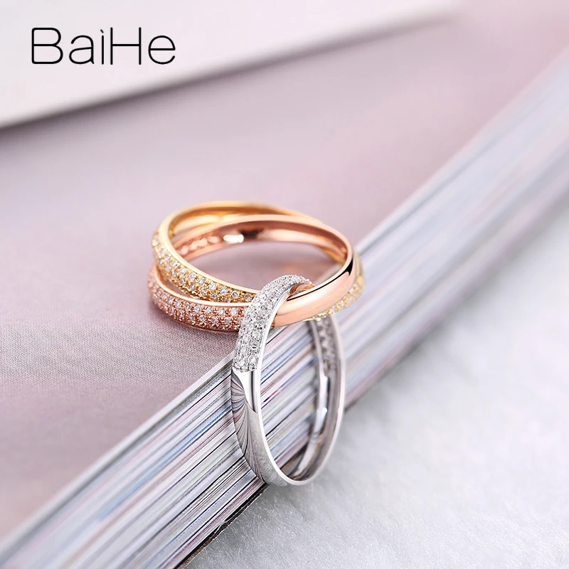 BAIHE, 18 карат, белый+ желтый+ розовое золото, сертифицировано, всего 0.58ct, Круглый, с натуральными бриллиантами, для женщин, свадьба, модный, хорошее ювелирное изделие, подарочное кольцо