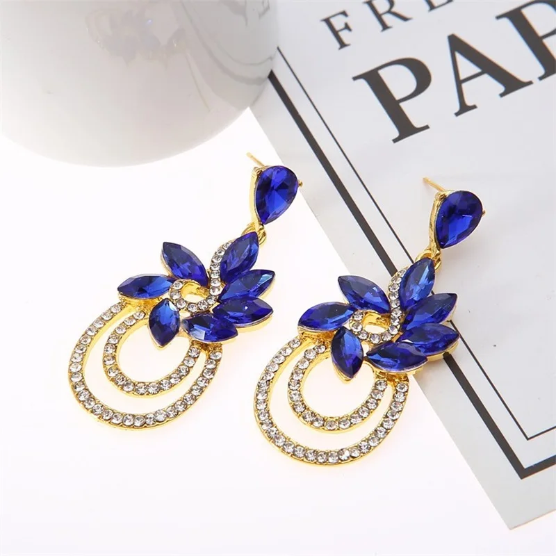 

Fashion Creative Blue Crystal Petal Flower Women Earrings Geometry Wedding Earring Party Accessories Gifts