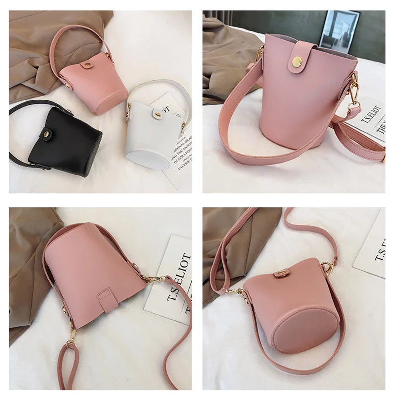 

Women Solid Tote PU Leather Handbag Bucket Shoulder Bag Messenger Bags B2Cshop
