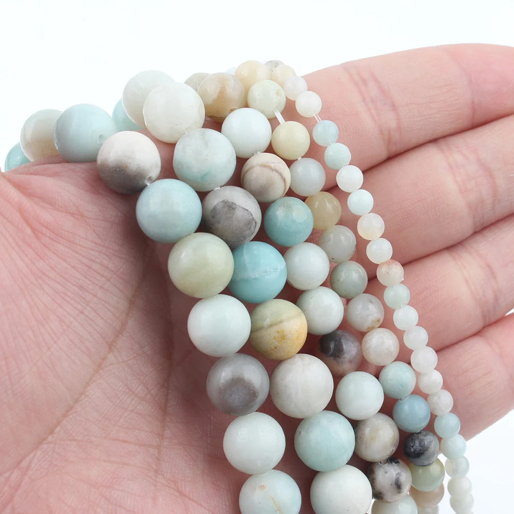 

2-12mm Natural Stone Smooth Amazonite Loose Round Minerals Beads for Jewelry Making DIY Bracelet Necklace 15'' Wholesale Perles