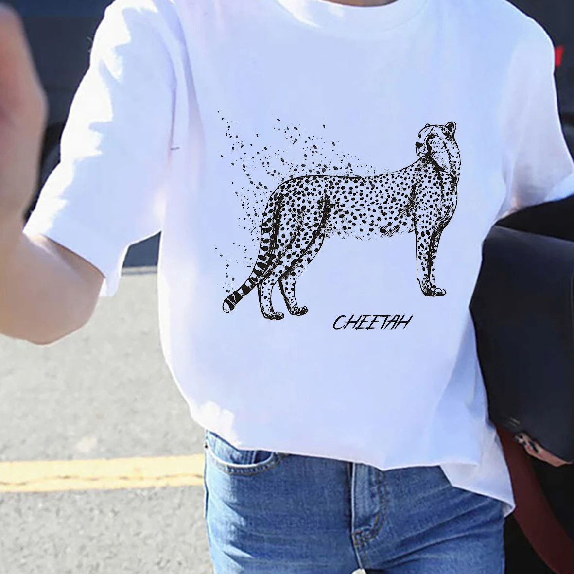

BLINGPAW Graphic T Shirts Leopard cheetan Letter Print T-shirt Pure Cotton Unisex Tees Summer Tee Shirts 15 Colors