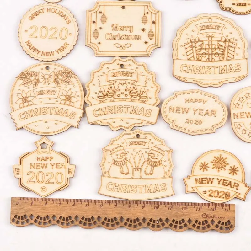 

2020 new year DIY Natural Wooden Chip Christmas DIY Decor Kids Gifts Snowman Xmas Ornaments MT2550