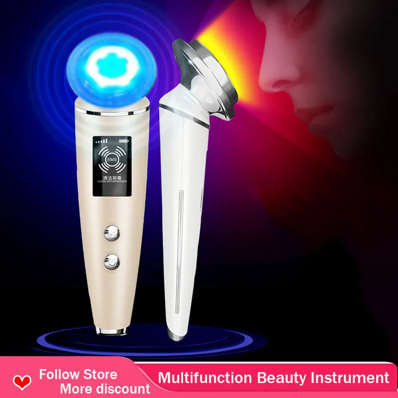 Лифтинговый массажер для лица с использованием светодиодов, ультразвука и фотонной терапии, глубокое очищение кожи, уход за кожей, устранение акне.