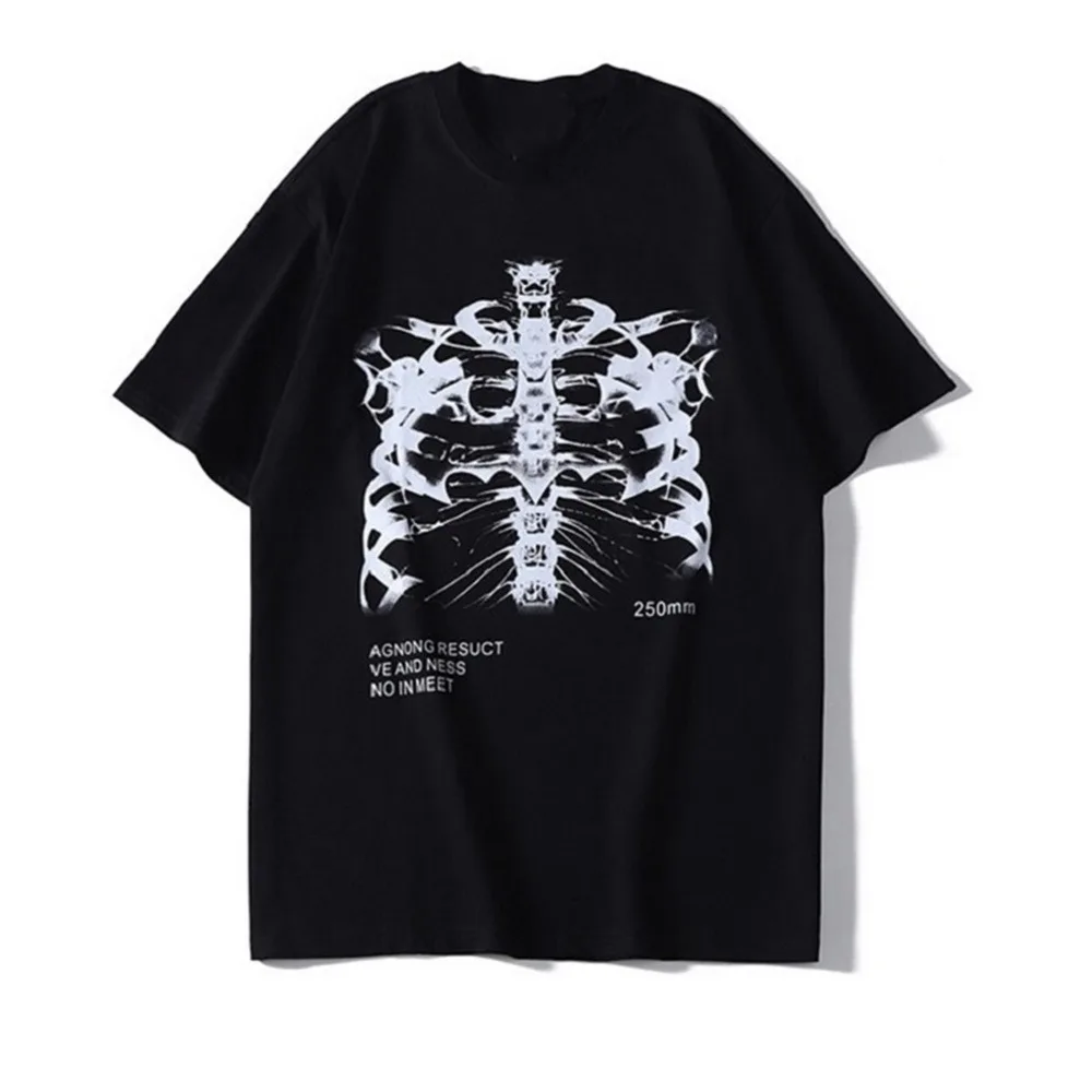 

Hip Hop Summer Short Sleeve Streetwear T-shirt Skeleton Print vintage clothes tshirt shirt diary Punk shirt Oversized album top