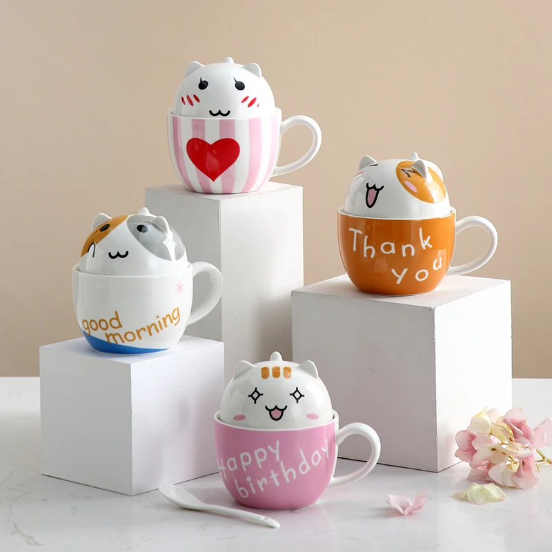 Новая симпатичная мультяшная керамическая кружка чашка с крышкой для чаши