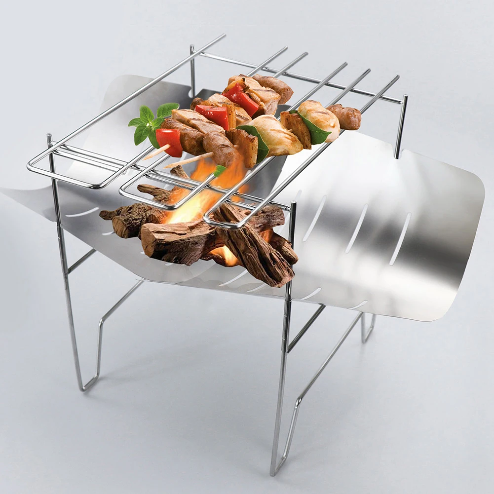 

Mini Portable BBQ Grill Stainless Steel Folding Barbecue Net Stove Rack Firewood Outdoor Camping Picnic Tool