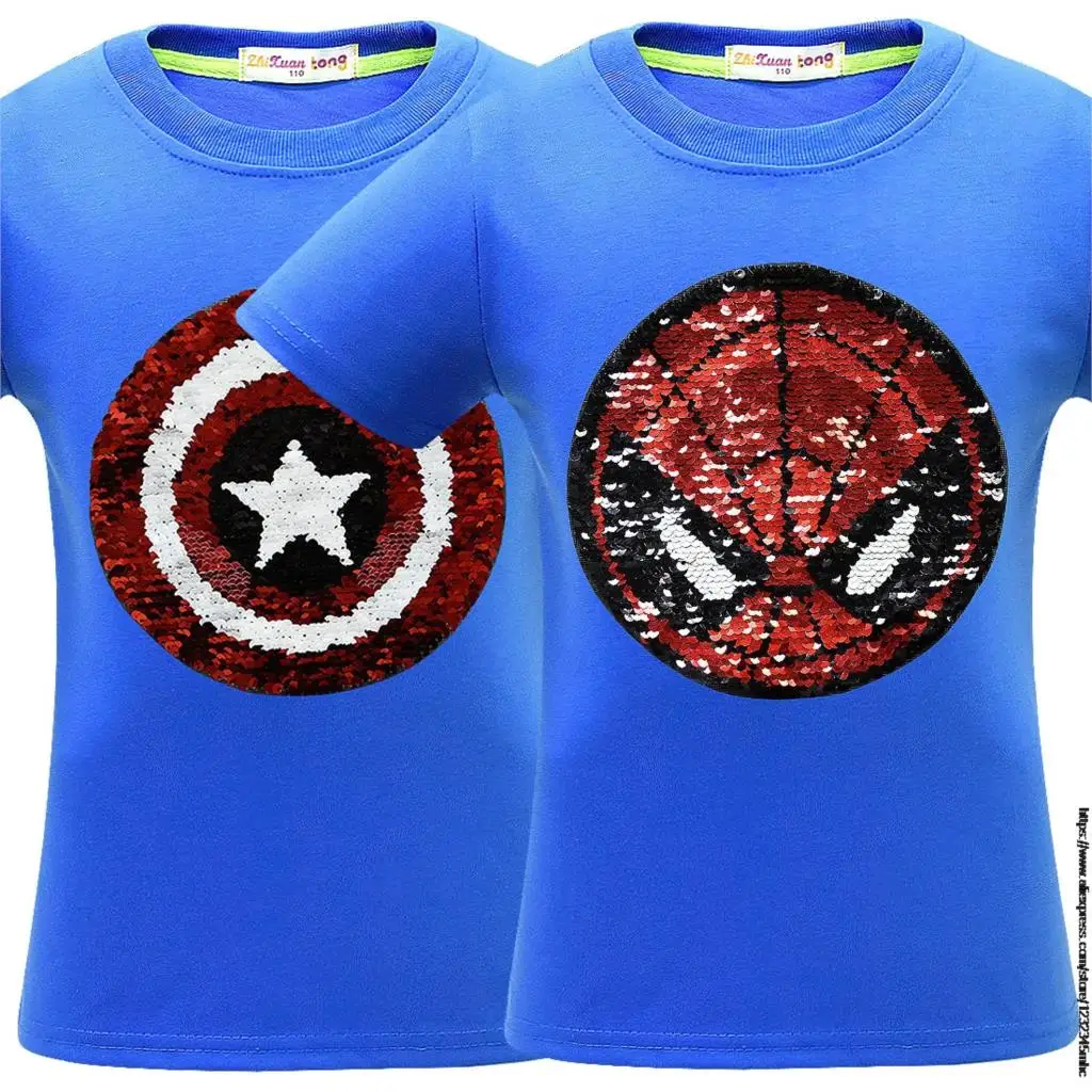 Disney Человек паук Капитан Америка с пайетками летняя детская футболка для