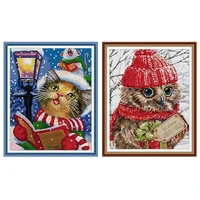 joy sunday christmas cat owl stamped cross stitch kits embroidery patterns 11ct 14ct printed fabric home decor gifts needlework